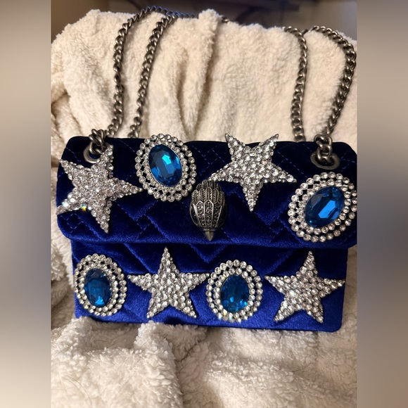 Kurt Geiger Handbags - Kurt Geiger NWOT Elegant Blue Velvet Women's Crossbody Bag with Crystal Accents